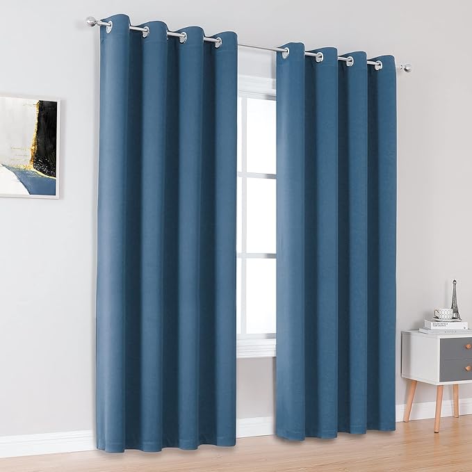 2Pc Plain Dyed Eyelet Curtains With Lining - Midnight Blue