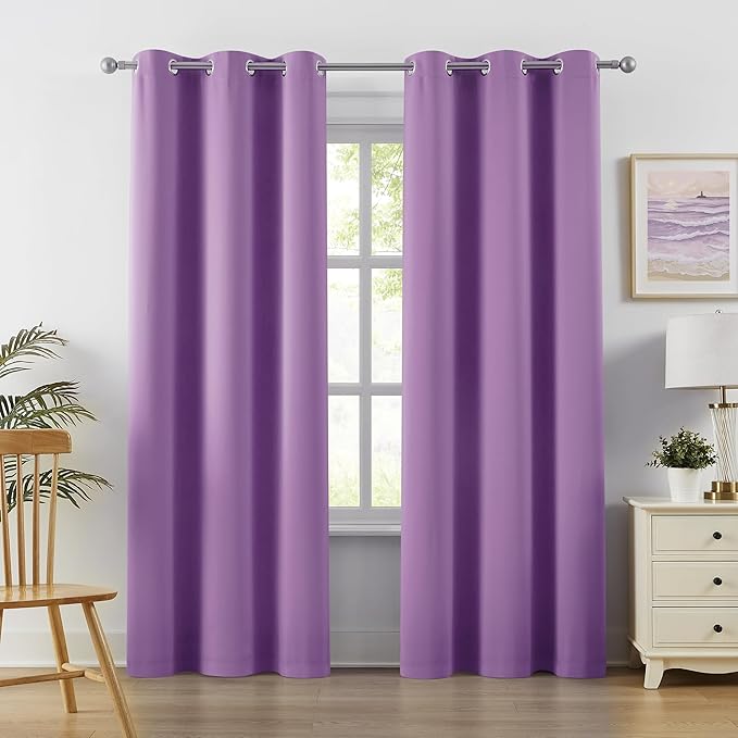 2Pc Plain Dyed Eyelet Curtains With Lining -  Amethyst Orchid