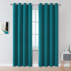 2Pc Plain Dyed Eyelet Curtains With Lining -  Teal