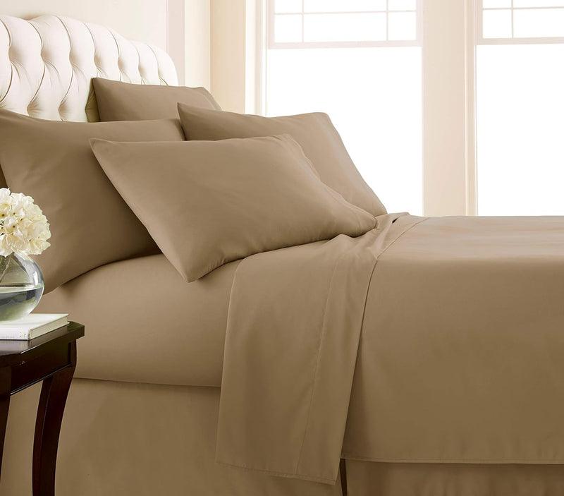 Cotton Fitted Bed Sheet with Pillows- Taupe