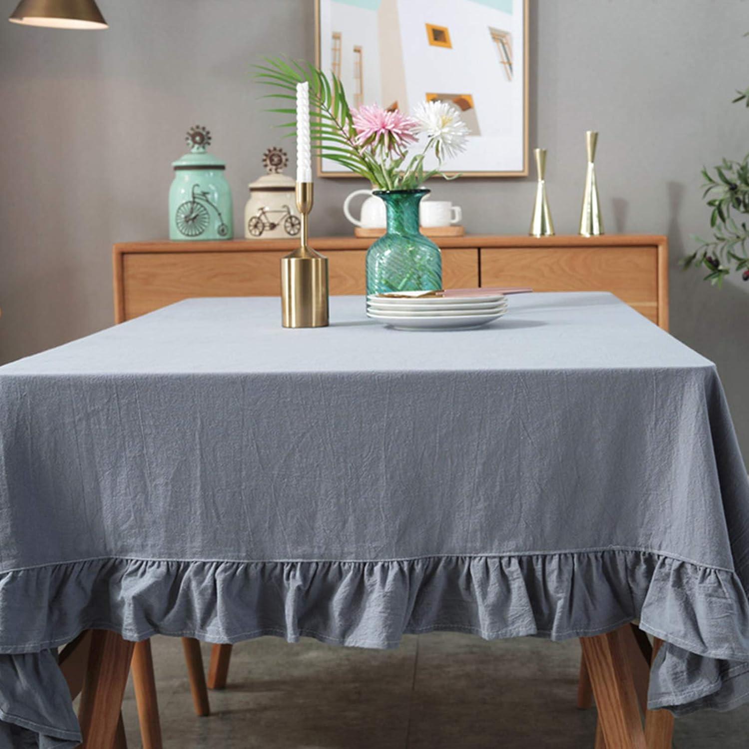 Flounce Stitching Cotton Table Covers-Blue