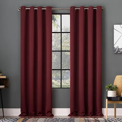 2Pc Plain Dyed Eyelet Curtains With Lining - Wine Red