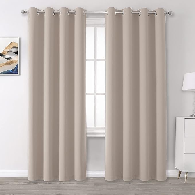 2Pc Plain Dyed Eyelet Curtains With Lining - Light Coffee