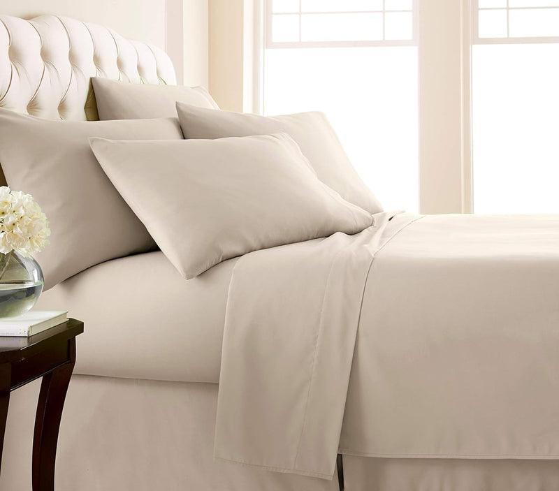 Cotton Fitted Bed Sheet with Pillows- Ivory