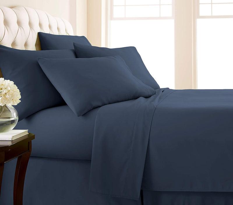 Cotton Fitted Bed Sheet with Pillows-Dark Blue