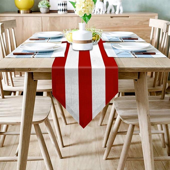 Stripe Cotton Table Runner - Red & White