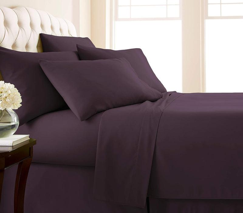 Cotton Fitted Bed Sheet with Pillows-Plum