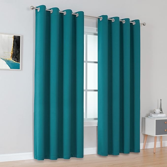 2Pc Plain Dyed Eyelet Curtains With Lining -  Teal