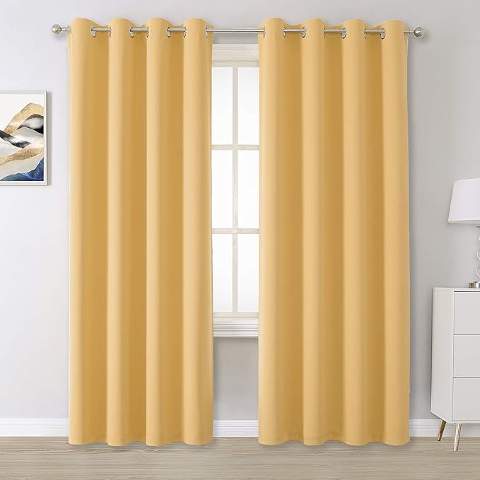 2Pc Plain Dyed Eyelet Curtains With Lining -  Pastel Yellow