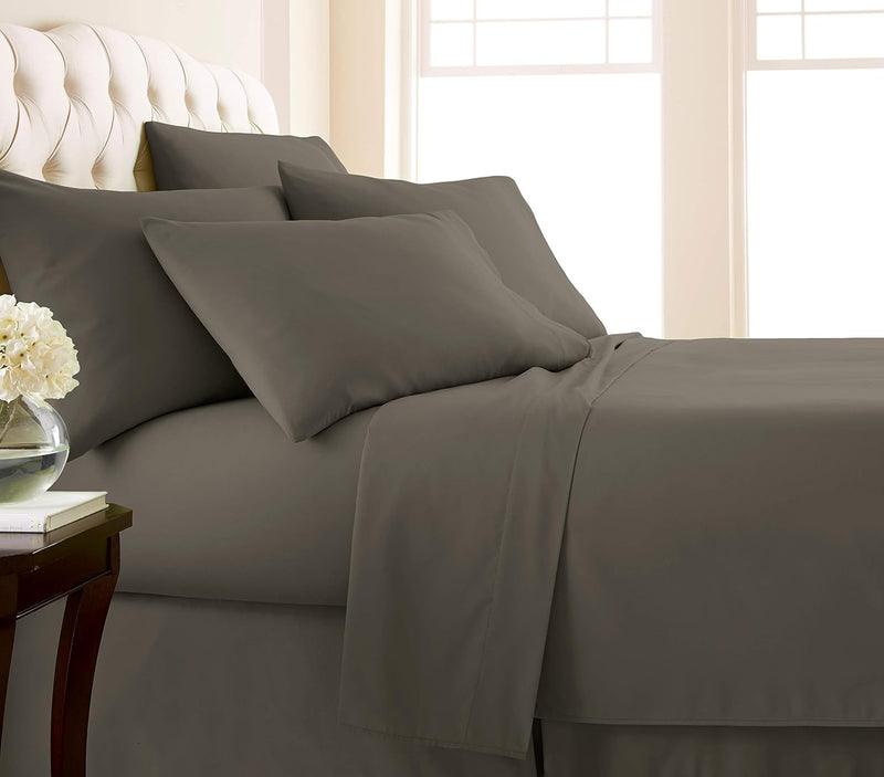 Cotton Fitted Bed Sheet with Pillows- Dark Taupe