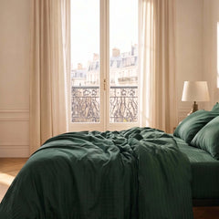 Satin Elegance Stripe Duvet Cover Set - Emerald Green