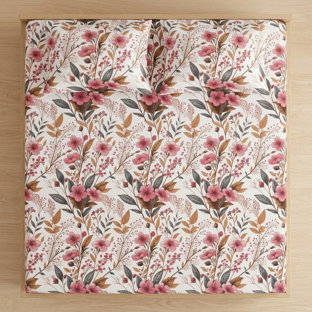 Imperial Flora - Printed Flat Sheet Set, Double Bed, 100% Cotton