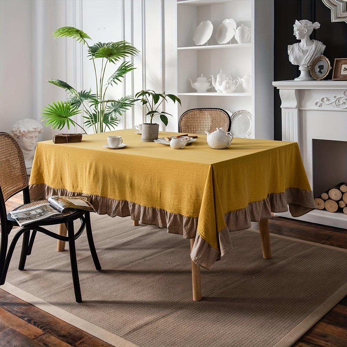 Flounce Stitching Cotton Table Covers-Yellow