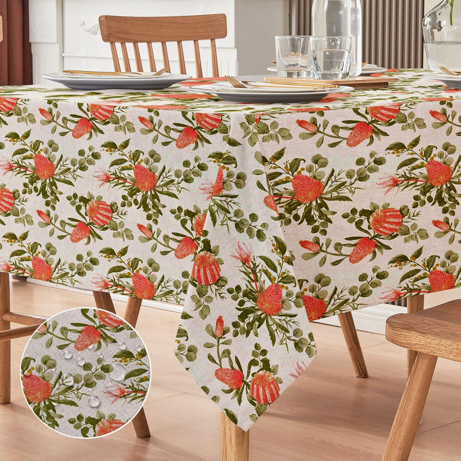 Waterproof Dinning Set - Sunset Orange and Green Floral