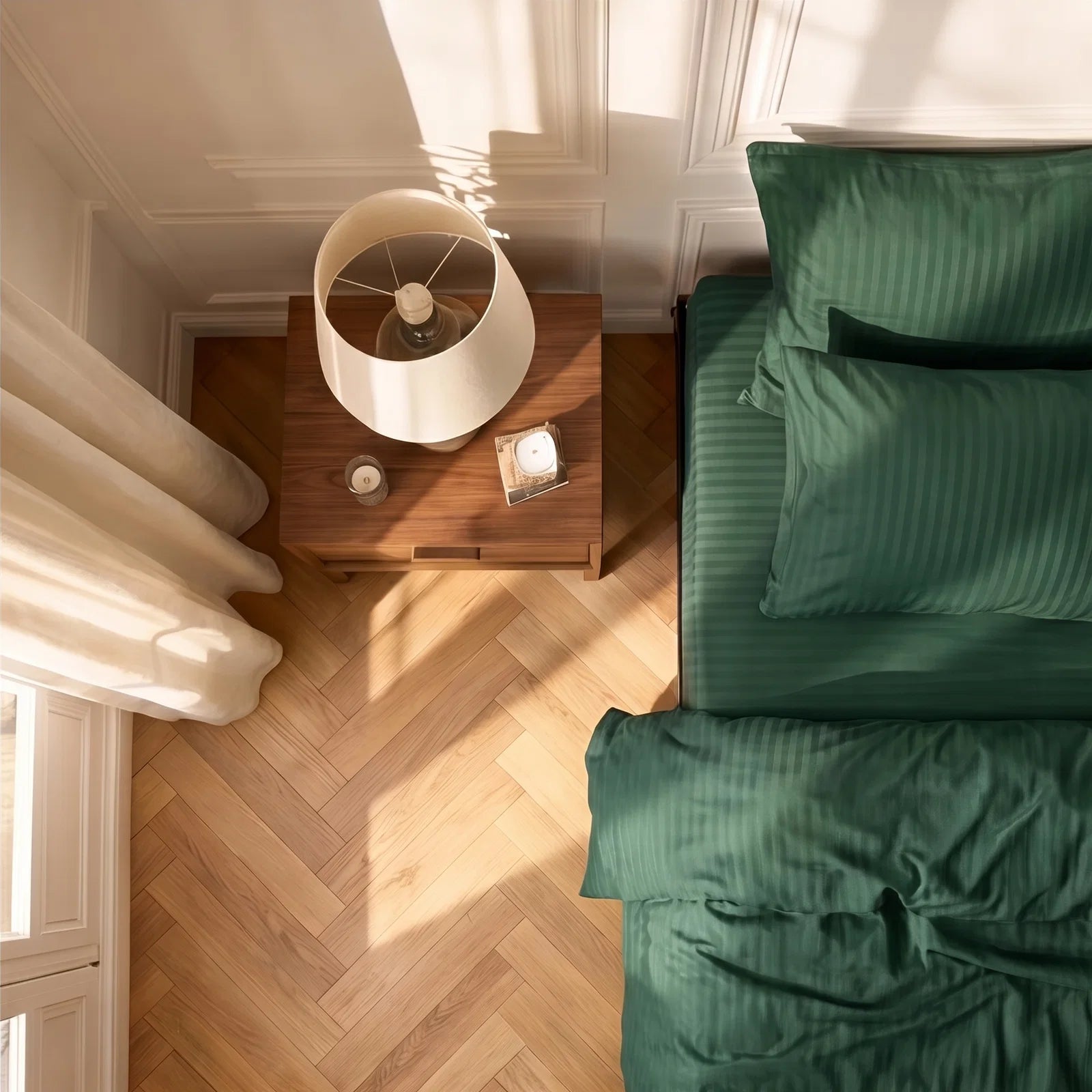 Satin Elegance Stripe Duvet Cover Set - Emerald Green