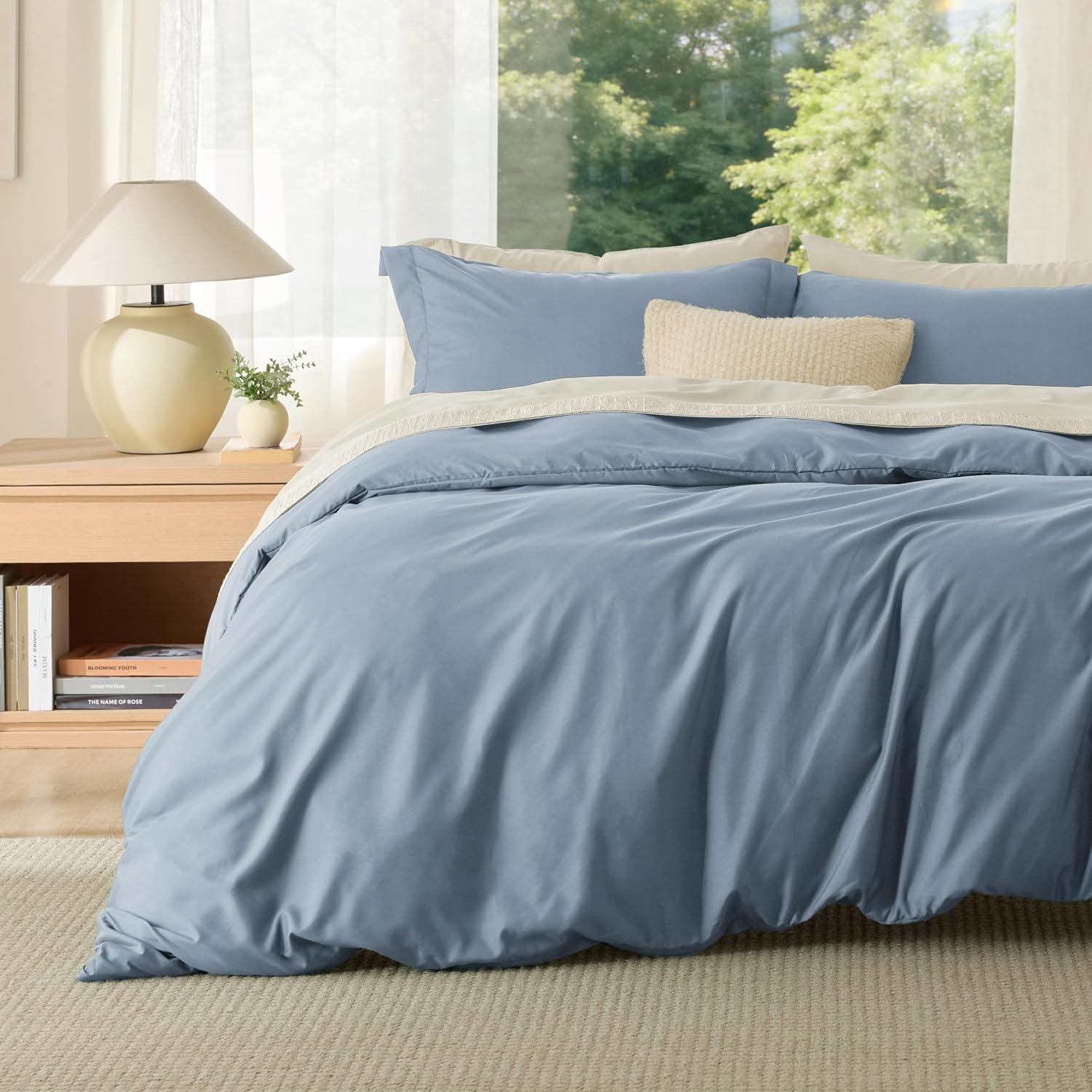 Plain Duvet Cover Set 100% Cotton Bedding Set For All Season（Set of 3Pc）