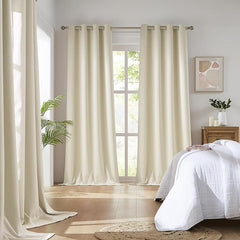 2Pc Plain Dyed Eyelet Curtains With Lining - Cream