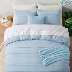 Minimal Pleated Cotton Duvet Cover Set - Airy Blue
