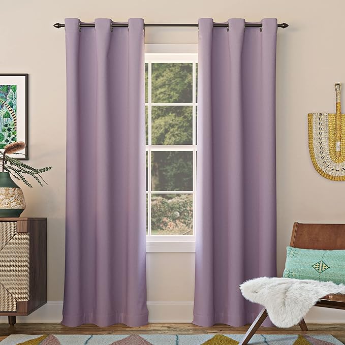 2Pc Plain Dyed Eyelet Curtains With Lining - Lavender