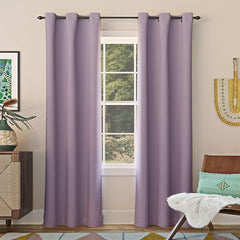 2Pc Plain Dyed Eyelet Curtains With Lining - Lavender