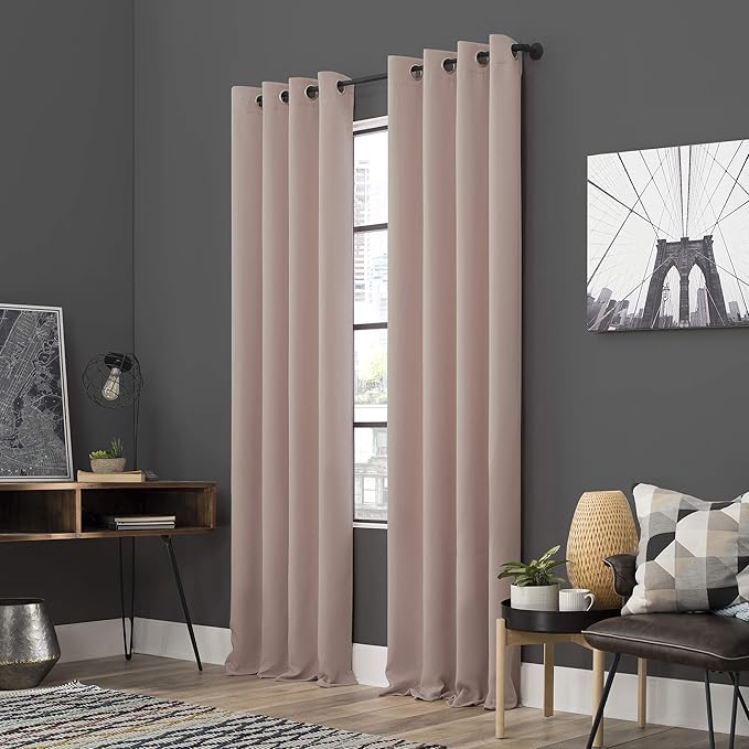 2Pc Plain Dyed Eyelet Curtains With Lining - Blush Pink