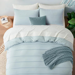 Minimal Pleated Cotton Duvet Cover Set - Powder Blue
