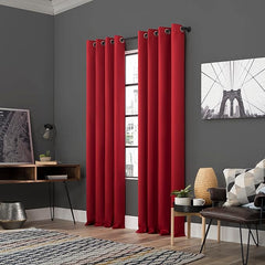 2Pc Plain Dyed Eyelet Curtains With Lining - Red