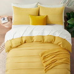 Minimal Pleated Cotton Duvet Cover Set - Mist Yellow