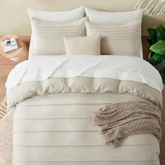 Minimal Pleated Cotton Duvet Cover Set - Natural