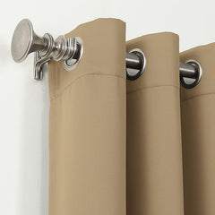 2Pc Plain Dyed Eyelet Curtains With Lining - Taupe Beige