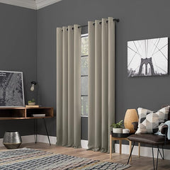 2Pc Plain Dyed Eyelet Curtains With Lining - Stone Beige