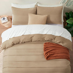 Minimal Pleated Cotton Duvet Cover Set - Dark Beige