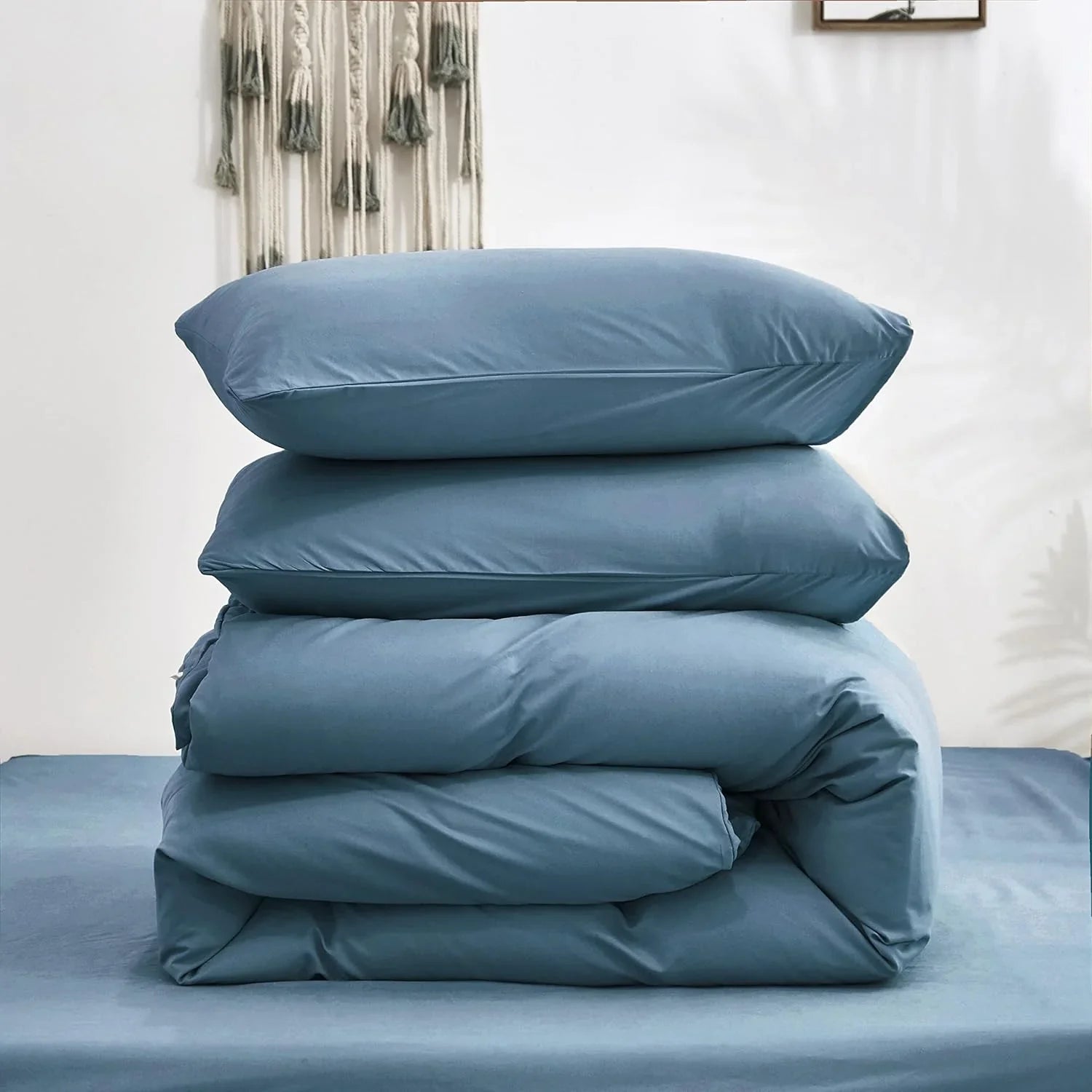 Plain Dyed Duvet Cover Set-Lake Blue