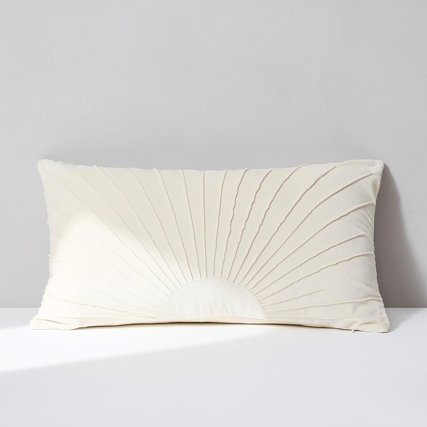 Solaris Pintuck (Rectangular-14x24) Cream Velvet Cushion Cover-1 PC