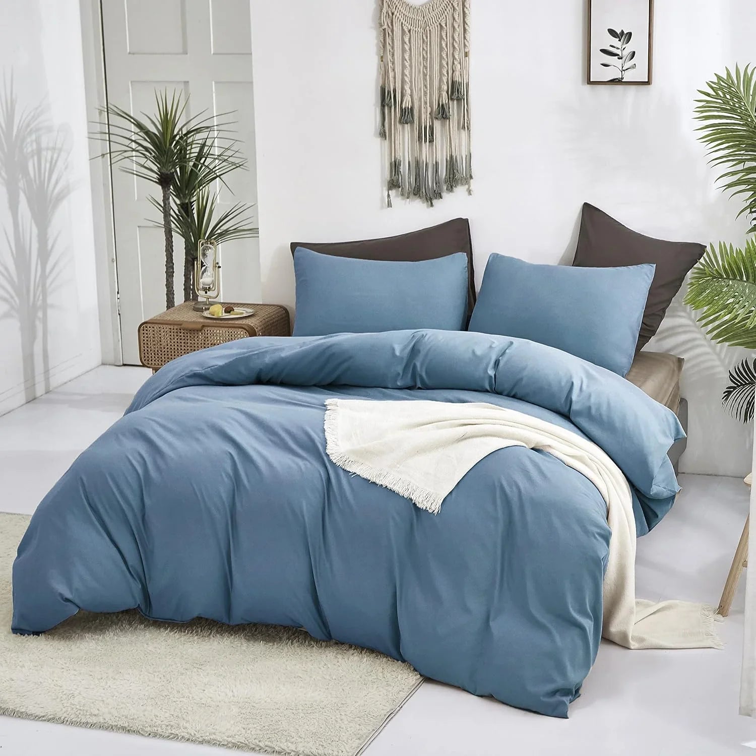 Plain Dyed Duvet Cover Set-Lake Blue