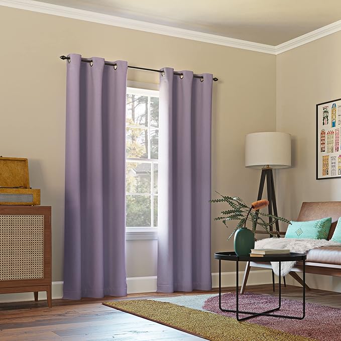 2Pc Plain Dyed Eyelet Curtains With Lining - Lavender