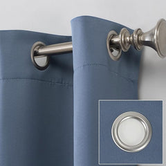 2Pc Plain Dyed Eyelet Curtains With Lining - Denim Blue