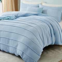 Minimal Pleated Cotton Duvet Cover Set - Airy Blue