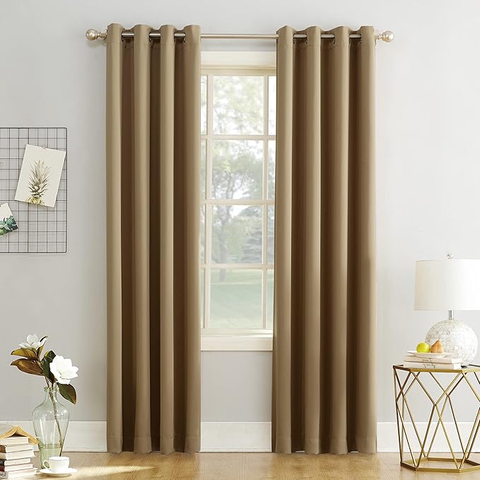 2Pc Plain Dyed Eyelet Curtains With Lining - Taupe Beige