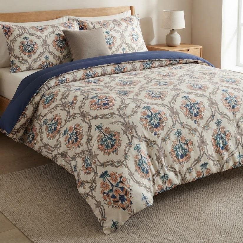 Ivory Garden Cotton Printed Duvet Cover Set