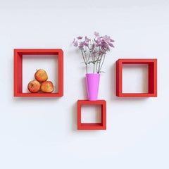 Wooden Shelves Red 3 Pcs Set