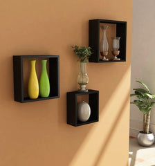 Wooden Shelves Black 3 Pcs Set