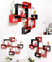 Wooden Shelf Floating Shelves 6 Tier Black & Red