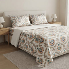 Double Cotton Bed Sheet - Ivory Garden
