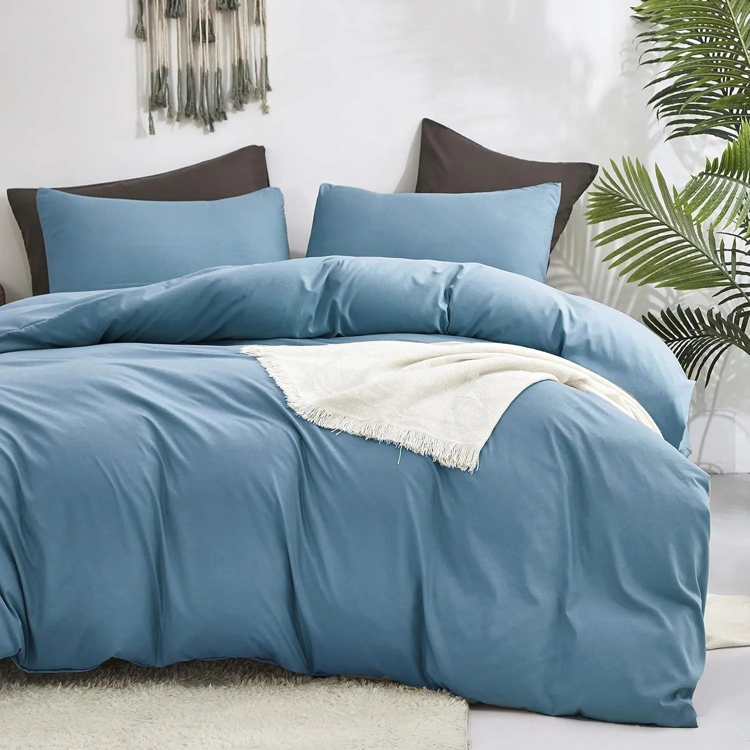 Plain Dyed Duvet Cover Set-Lake Blue