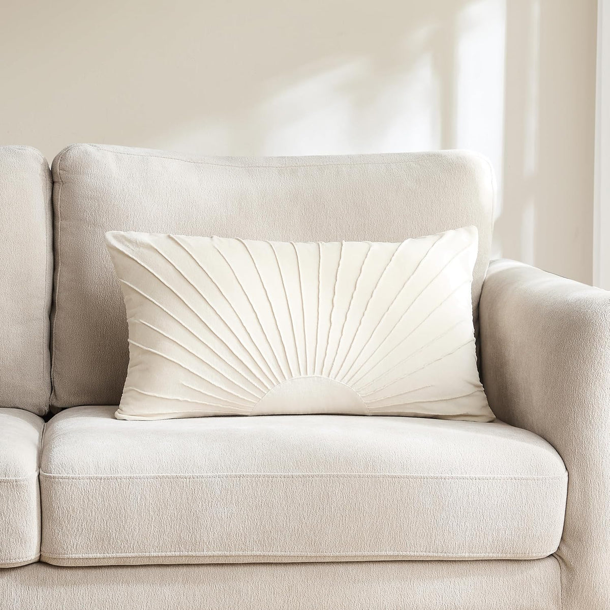 Solaris Pintuck (Rectangular-14x24) Cream Velvet Cushion Cover-1 PC
