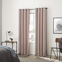 2Pc Plain Dyed Eyelet Curtains With Lining - Blush Pink