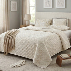 3-Piece Quilted Bedspread Set- Ivory