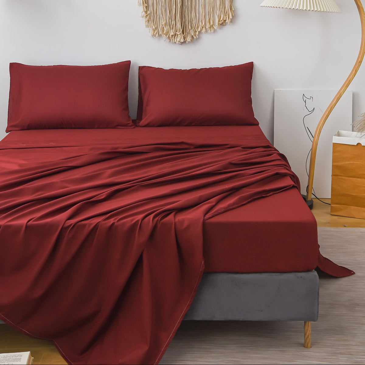 Plain Cotton Bed Sheet Set - Maroon