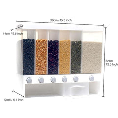 6 Compartment Wall Mount Dispenser with Measuring Cup and Air-Tight Lid